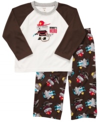 No matter what he grows up to be, let everyone know he'll always a hero to you in this sweet shirt and pant sleepwear set from Carter's. No matter what he grows up to be, let everyone know he'll always a hero to you in this sweet shirt and pant sleepwear set from Carter's.