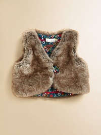 Baby's first faux fur vest reverses to a brilliantly printed corduroy design.V-neckSleevelessFront buttonCottonMachine wash or dry cleanMade in France of imported fabric