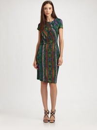 A sculptural front drape adorns the bodice of this colorfully patterned shift.Jewel necklineShort sleevesGathered front drapeAbout 24 from natural waist85% viscose/8% elastane/7% cashmereDry cleanMade in Italy of imported fabricModel shown is 5'11 (180cm) wearing US size 4. A sculptural front drape adorns the bodice of this colorfully patterned shift.Jewel necklineShort sleevesGathered front drapeAbout 24 from natural waist85% viscose/8% elastane/7% cashmereDry cleanMade in Italy of imported fabricModel shown is 5'11 (180cm) wearing US size 4.