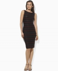 Breathable linen is the foundation of Lauren by Ralph Lauren's elegant sheath dress, finished with alternating stripes for modern appeal. Breathable linen is the foundation of Lauren by Ralph Lauren's elegant sheath dress, finished with alternating stripes for modern appeal.