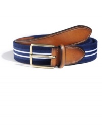 Tie your preppy look together with this striped canvas belt from Nautica. Tie your preppy look together with this striped canvas belt from Nautica.