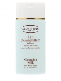 Cleansing Facial Milk with Alpine Herbs. The first step to beautiful skin. Formulated for dry or normal skin types. This botanically-based milky lotion ensures that skin maintains the perfect balance while cleansing. Gently lifts surface impurities and make-up without causing irritation. Preserves skin's natural hydrolipidic film. Neutralizes the drying effects of hard water to avoid skin dehydration. 7.0 oz. Made in France. 