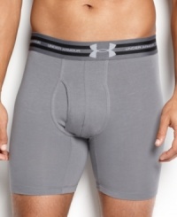 Boxer briefs in a medium-length leg that works equally well under sports gear or sportswear: Under Armour 6-inch inseam trunks with anti-odor technology, four-way stretch construction, and a durable rubber collar for comfort fit without losing shape. Boxer briefs in a medium-length leg that works equally well under sports gear or sportswear: Under Armour 6-inch inseam trunks with anti-odor technology, four-way stretch construction, and a durable rubber collar for comfort fit without losing shape.