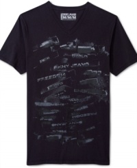 Decked out in cool graphic labels, this DKNY Jeans tee is unique and stylish. Decked out in cool graphic labels, this DKNY Jeans tee is unique and stylish.