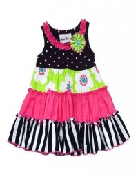 Rare Editions Girls 2T-6x Black Pink Lime Mixed Tiers Sleeveless Dress, 2T Rare Editions Girls 2T-6x Black Pink Lime Mixed Tiers Sleeveless Dress, 2T