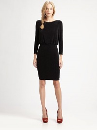 Simply stunning in a soft metallic knit, clingy in all the right places and finished with an alluring open back.BoatneckGathered shouldersBlouson bodiceFitted skirtV-back with strapCenter back zipperAbout 23 from natural waist94% acetate/6% elastaneDry cleanImportedModel shown is 5'9 (175cm) wearing US size Small. Simply stunning in a soft metallic knit, clingy in all the right places and finished with an alluring open back.BoatneckGathered shouldersBlouson bodiceFitted skirtV-back with strapCenter back zipperAbout 23 from natural waist94% acetate/6% elastaneDry cleanImportedModel shown is 5'9 (175cm) wearing US size Small.
