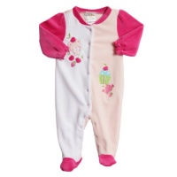 ABSORBA Baby-Girls Newborn Velour Footie, White/Pink, 3-6 Months