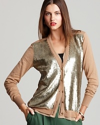 A sequin front lends chic luster to a classic Jones New York Collection cardigan for a luxe approach to layering. A sequin front lends chic luster to a classic Jones New York Collection cardigan for a luxe approach to layering.