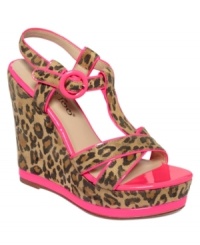Walk on the wild side, but don't forget the color. The Too Nobu platform wedges by 2 Lips Too feature a leopard print upper with shiny lining in all of the best and brightest neon colors. Walk on the wild side, but don't forget the color. The Too Nobu platform wedges by 2 Lips Too feature a leopard print upper with shiny lining in all of the best and brightest neon colors.