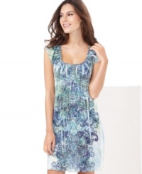 Fun prints on a roomy cut. One World's smocked scoopneck chemise is pretty and comfy. Fun prints on a roomy cut. One World's smocked scoopneck chemise is pretty and comfy.