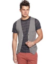 Dress up your t-shirt style with this vest from Bar III. Dress up your t-shirt style with this vest from Bar III.