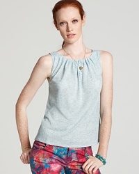 A neckline adorned with gathering elevates this Alice + Olivia tank to a sophisticated style that's primed for pairing with work essentials. A neckline adorned with gathering elevates this Alice + Olivia tank to a sophisticated style that's primed for pairing with work essentials.