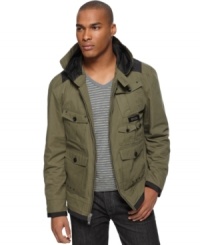 Change it up this season with the cool utility styling of this sleek zip-up jacket from Sean John. Change it up this season with the cool utility styling of this sleek zip-up jacket from Sean John.