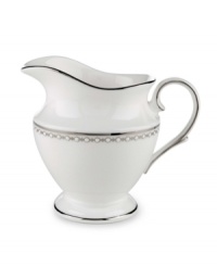 Combining elements both modern and vintage, the understated Pearl Platinum collection is designed to mimic a strand of lustrous pearls. With imitation pearl accents and platinum rims on fine bone china. Combining elements both modern and vintage, the understated Pearl Platinum collection is designed to mimic a strand of lustrous pearls. With imitation pearl accents and platinum rims on fine bone china.