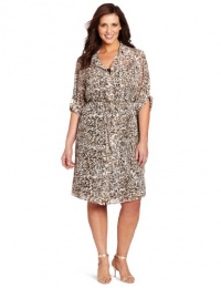 DKNYC Women's Plus-Size Lynx Print Long Sleeve Roll Tab Shirt Dress DKNYC Women's Plus-Size Lynx Print Long Sleeve Roll Tab Shirt Dress