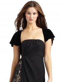 THE LOOKPlush velvetOpen-front styleCap sleevesTHE FITAbout 22 from shoulder to hemTHE MATERIAL82% rayon/18% silkFully linedCARE & ORIGINDry cleanMade in USA of imported fabric THE LOOKPlush velvetOpen-front styleCap sleevesTHE FITAbout 22 from shoulder to hemTHE MATERIAL82% rayon/18% silkFully linedCARE & ORIGINDry cleanMade in USA of imported fabric