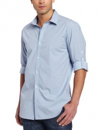 Calvin Klein Sportswear Men's Long Sleeve Yarn Dyed Geo Print Chambray Roll Up Calvin Klein Sportswear Men's Long Sleeve Yarn Dyed Geo Print Chambray Roll Up