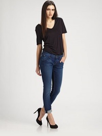 A classic straight-leg silhouette, slightly cropped above the ankle in a dark, vintage wash.THE FITRise, about 7Inseam, about 27THE DETAILSZip flyFive-pocket styleSignature stitch back flap pockets98% cotton/2% LycraMachine washMade in USA of imported fabricModel shown is 5'9 (175cm) wearing US size 4. A classic straight-leg silhouette, slightly cropped above the ankle in a dark, vintage wash.THE FITRise, about 7Inseam, about 27THE DETAILSZip flyFive-pocket styleSignature stitch back flap pockets98% cotton/2% LycraMachine washMade in USA of imported fabricModel shown is 5'9 (175cm) wearing US size 4.
