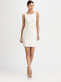 A textural bodice crowns the high-waisted skirt of this minimal, chic silhouette.Jewel necklineSleevelessBust dartsHigh waistBow belt detailBack zipFully linedAbout 19 from waist to hemBodice: 61% rayon/35% nylon/4% spandexSkirt: 92% nylon/8% spandexDry cleanMade in USA of imported fabricModel shown is 5'11 (180cm) wearing US size Small. A textural bodice crowns the high-waisted skirt of this minimal, chic silhouette.Jewel necklineSleevelessBust dartsHigh waistBow belt detailBack zipFully linedAbout 19 from waist to hemBodice: 61% rayon/35% nylon/4% spandexSkirt: 92% nylon/8% spandexDry cleanMade in USA of imported fabricModel shown is 5'11 (180cm) wearing US size Small.