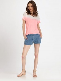 Supremely soft and trend-smart, this pima cotton crewneck has short sleeves and a retro dip-dyed print. CrewneckShort sleevesLonger length hits below the hipsPima cottonDry cleanImportedModel shown is 5'10 (177cm) wearing US size Small. Supremely soft and trend-smart, this pima cotton crewneck has short sleeves and a retro dip-dyed print. CrewneckShort sleevesLonger length hits below the hipsPima cottonDry cleanImportedModel shown is 5'10 (177cm) wearing US size Small.