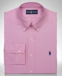 Round out your wardrobe of dress shirt with this fresh checked shirt from Polo Ralph Lauren. Round out your wardrobe of dress shirt with this fresh checked shirt from Polo Ralph Lauren.