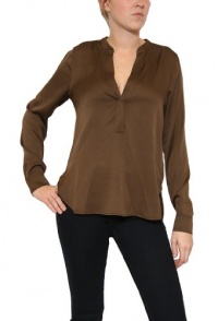 Women's Vince Silk Henley Blouse in Twig Size 4 Women's Vince Silk Henley Blouse in Twig Size 4