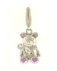 Judith Ripka Sterling Silver Teddy Bear Charm with Pink Heart Feet Judith Ripka Sterling Silver Teddy Bear Charm with Pink Heart Feet