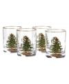 Enjoy a cocktail this holiday in these charming double old-fashioned glasses,  featuring Spode's beloved Christmas Tree pattern. A full evergreen tree is impeccably decorated with baubles and tinsel, with gifts placed underneath. Set of four, each with golden rim. Each glass holds fourteen ounces of your favorite beverage.