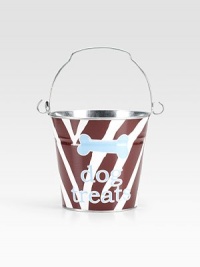 An adorable galvanized bucket is the perfect place for a pup's treats or playthings. It's also a clever gift basket, ready to fill and give to a favorite doglover. Top handle 5½H X 6½ diameter Made in USA Please note: Each bucket is made to order, so please allow 3-4 weeks for delivery. 