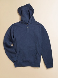 A classic hoodie is updated in dyed indigo fleece for a cool look.Attached hoodLong sleevesPullover styleRibbed cuffs and hemKangaroo pocket78% cotton/22% polyesterMachine washImported A classic hoodie is updated in dyed indigo fleece for a cool look.Attached hoodLong sleevesPullover styleRibbed cuffs and hemKangaroo pocket78% cotton/22% polyesterMachine washImported