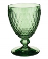 Make all your gatherings sparkle with the Boston Colored goblet. A textured, diamond-shaped pattern on lead crystal radiates vintage sophistication.