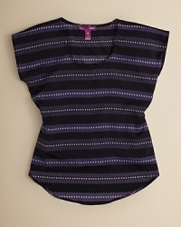 Tribal-inspired zig-zag stripes and a hi-lo hem set the trend this season. So will she in in this downtown-chic top from Aqua. Tribal-inspired zig-zag stripes and a hi-lo hem set the trend this season. So will she in in this downtown-chic top from Aqua.