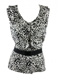 Alfani Womens Animal Print Ruffled Sleeveless Belted Top Alfani Womens Animal Print Ruffled Sleeveless Belted Top