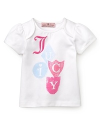 This adorable logo tee from Juicy amps up the frill factor with playful ruffle cap sleeves. This adorable logo tee from Juicy amps up the frill factor with playful ruffle cap sleeves.