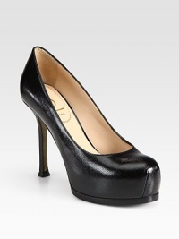 Pebbled leather from Italy shaped into the most sophisticated design.Self-covered pin heel, 4¼ Self-covered hidden platform, 1¼ Compares to a 3 heel Round toe with seam detail Leather lining and sole Padded insole Made in ItalyOUR FIT MODEL RECOMMENDS ordering true size.. Pebbled leather from Italy shaped into the most sophisticated design.Self-covered pin heel, 4¼ Self-covered hidden platform, 1¼ Compares to a 3 heel Round toe with seam detail Leather lining and sole Padded insole Made in ItalyOUR FIT MODEL RECOMMENDS ordering true size..