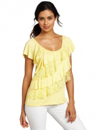 AGB Women's Solid Top With Asymmetrical Lace Ruffle AGB Women's Solid Top With Asymmetrical Lace Ruffle
