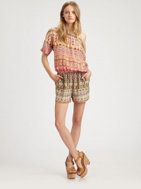 EXCLUSIVELY AT SAKS. Vibrant ikat-print on woven silk crepe-de-chine, in a shapely blouson one-piece.BoatneckShort sleevesBlouson bodiceElastic waistSlash pocketsAbout 35 from shoulder to hemSilkDry cleanImportedModel shown is 5'10 (177cm) wearing US size 4. EXCLUSIVELY AT SAKS. Vibrant ikat-print on woven silk crepe-de-chine, in a shapely blouson one-piece.BoatneckShort sleevesBlouson bodiceElastic waistSlash pocketsAbout 35 from shoulder to hemSilkDry cleanImportedModel shown is 5'10 (177cm) wearing US size 4.