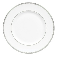 A beautiful collection for formal dining in white fine bone china with delicate platinum-hued rim accents.