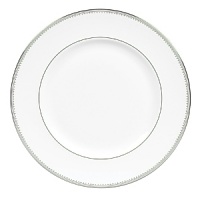 A beautiful collection for formal dining in white fine bone china with delicate platinum-hued rim accents. A beautiful collection for formal dining in white fine bone china with delicate platinum-hued rim accents.