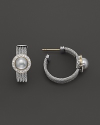 Charriol Stainless Steel Cable Classique Pearl Earrings with Diamonds, 0.18 ct. t.w. Charriol Stainless Steel Cable Classique Pearl Earrings with Diamonds, 0.18 ct. t.w.