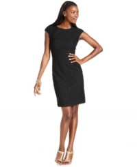 Anne Klein's versatile new dress features a classic sheath silhouette and a textural lace motif. Anne Klein's versatile new dress features a classic sheath silhouette and a textural lace motif.