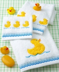 Roomy bath towels with cheerful duck appliqués brighten up bath time. In soft, gentle cotton for a cozy way to wrap things up. Roomy bath towels with cheerful duck appliqués brighten up bath time. In soft, gentle cotton for a cozy way to wrap things up.