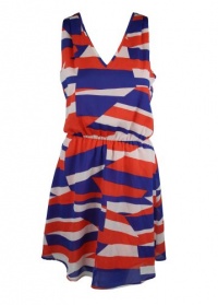 Aqua Womens Red White Blue Abstract Geometric V Neck Sleeveless Dress S Aqua Womens Red White Blue Abstract Geometric V Neck Sleeveless Dress S