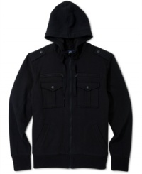 Take your style to its peak with this sherpa lined hooded jacket from American Rag. Take your style to its peak with this sherpa lined hooded jacket from American Rag.