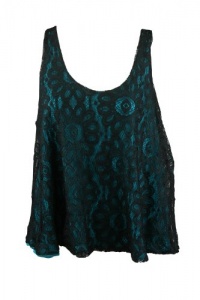 Aqua Womens Teal Lined Black Floral Lace Overlay Scoop Tank Top S Aqua Womens Teal Lined Black Floral Lace Overlay Scoop Tank Top S