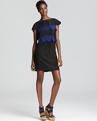 Scalloped tiers of alternating hues lend major charm to this Ali Ro dress, an ideal choice for day-to-night chic. Scalloped tiers of alternating hues lend major charm to this Ali Ro dress, an ideal choice for day-to-night chic.