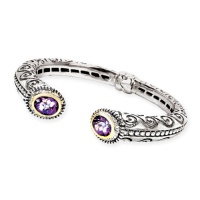 925 Silver, Amethyst & Diamond Cuff Bracelet with 14k Gold Accents (0.17ctw) 925 Silver, Amethyst & Diamond Cuff Bracelet with 14k Gold Accents (0.17ctw)