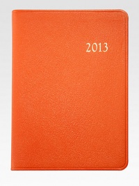 The ideal social agenda, featuring month-at-a-view and week-at-a-view pages, daily note pages plus maps, travel and holiday information.Hand-crafted, Smyth-sewn goatskin leather coverGilt-edged acid-free creamy white paperAbout 5½W X 7½HMade in USA The ideal social agenda, featuring month-at-a-view and week-at-a-view pages, daily note pages plus maps, travel and holiday information.Hand-crafted, Smyth-sewn goatskin leather coverGilt-edged acid-free creamy white paperAbout 5½W X 7½HMade in USA