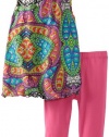 Nicole Miller Girls 2-6X Little Sleeveless Printed Tunic With Stretch Legging 2 Piece Set, Carmine Rose, 6