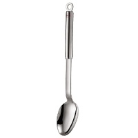 Rosle basting spoon has an extra-long handle that prevents burnt fingers when basting. Convenient hanging hook for storage.